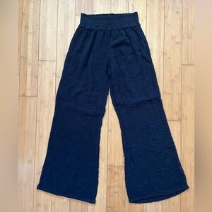 Michael Stars Susie cotton gauze smocked waist palazzo Black Wide-Leg Pants L